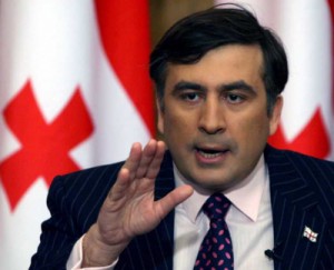 Georgia's President Mikhail Saakashvili speaks to the media